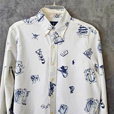 Polo Ralph Lauren Men's Small Lauren Brand History All Over Print White Graphic
