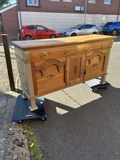 Solid Oak Antique Art Nouveau Sideboard 2 Drawers, 2 Cupboards And Wine Bottles