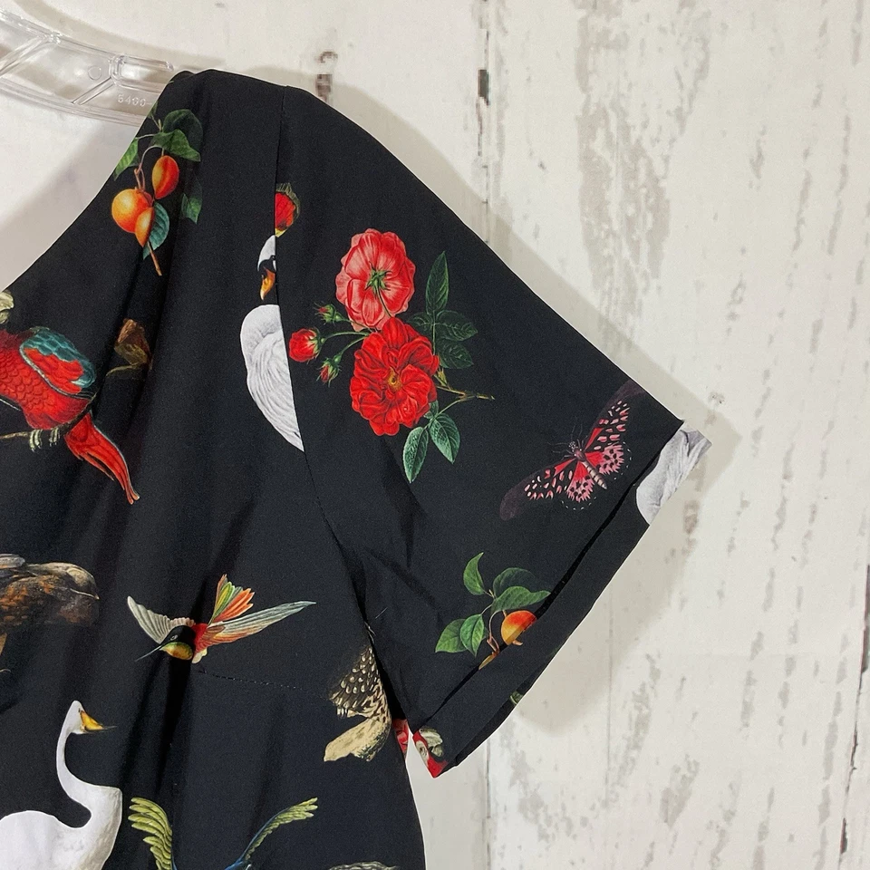 eShakti Midi Dress L Black Floral Bird Whimsigoth Forest Fairy Artsy Mystical - Image 3 of 4