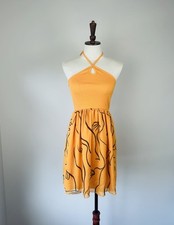 Zara x Dina Bukva Limited Novelty Print Orange Halter Neck Dress Size M BNWT