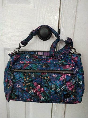 Neu Lug Zipliner Tasche dunkel Blumen Tasche Handtasche 13 x 9 x 4 viele Fächer