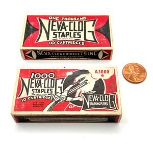 Neva-Clog Staples For Stapling Pliers 2 Vtg Boxes A1000 Mid Century USA Made