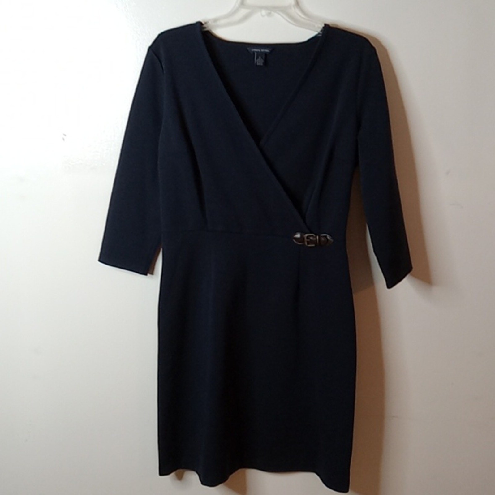 Tommy Hilfiger womens 3/4 sleeve navy dress faux wrap leather buckle.M. Office