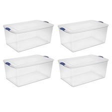 Plastic Container 105 Quart Latch Box Clear Storage Bin Lid Set 4-Pack Stackable