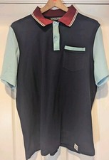 Paul Jones PJ Shirt Knit Button Men's Size XL Dark Blue Light Blue Sleeves