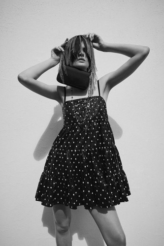 Zara Paillettes Abito Bianco Nero a Pois Lustrini Trapezio L Large 12 8 40  | eBay