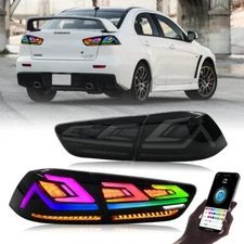 Pair RGB LED Tail Lights For Mitsubishi Lancer EVO X 2008-2017 Smoked Rear Light