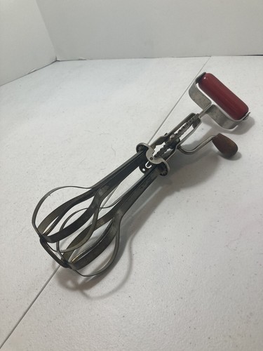 Vintage Blue Whirl Stainless Steel Hand Mixer Beater Red Handles - 第 1/6 張圖片