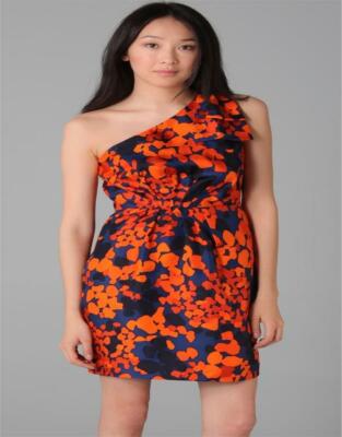 Milly of NY Neves Asymmetric One Shoulder Bow Silk Dress Amazon Print 4 US  $335 | eBay