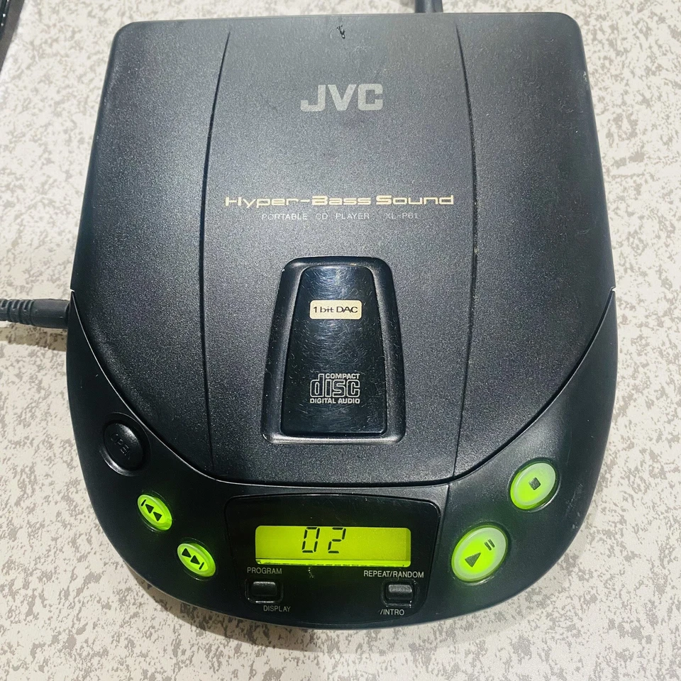 JVC Portable CD Player XL-P61 Hyper Bass Sound + JVC Headphones Vtg TESTED 1995 - Image 2 of 4