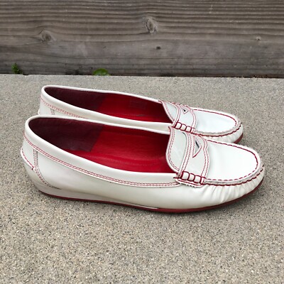 ARA Designer Patent Leather Loafers Women's 9 White Driving Shoes