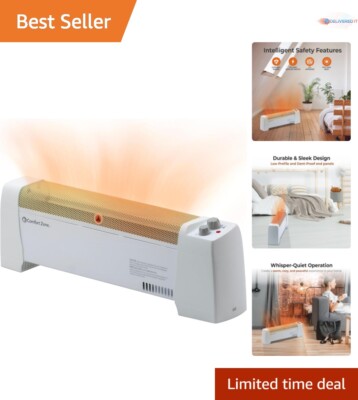 Compact Electric Baseboard Heater with Whisper-Quiet Operation & Safety Features