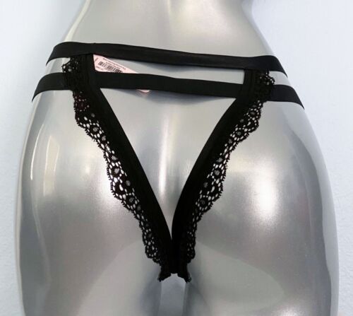 Mutandine sfacciate nuove con etichette Victorias Secret Luxe Lingerie aperte a fascia con spalline M - Foto 3 di 6