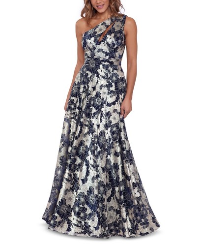 Betsy & Adam Metallic-Floral One-Shoulder Gown - size 10