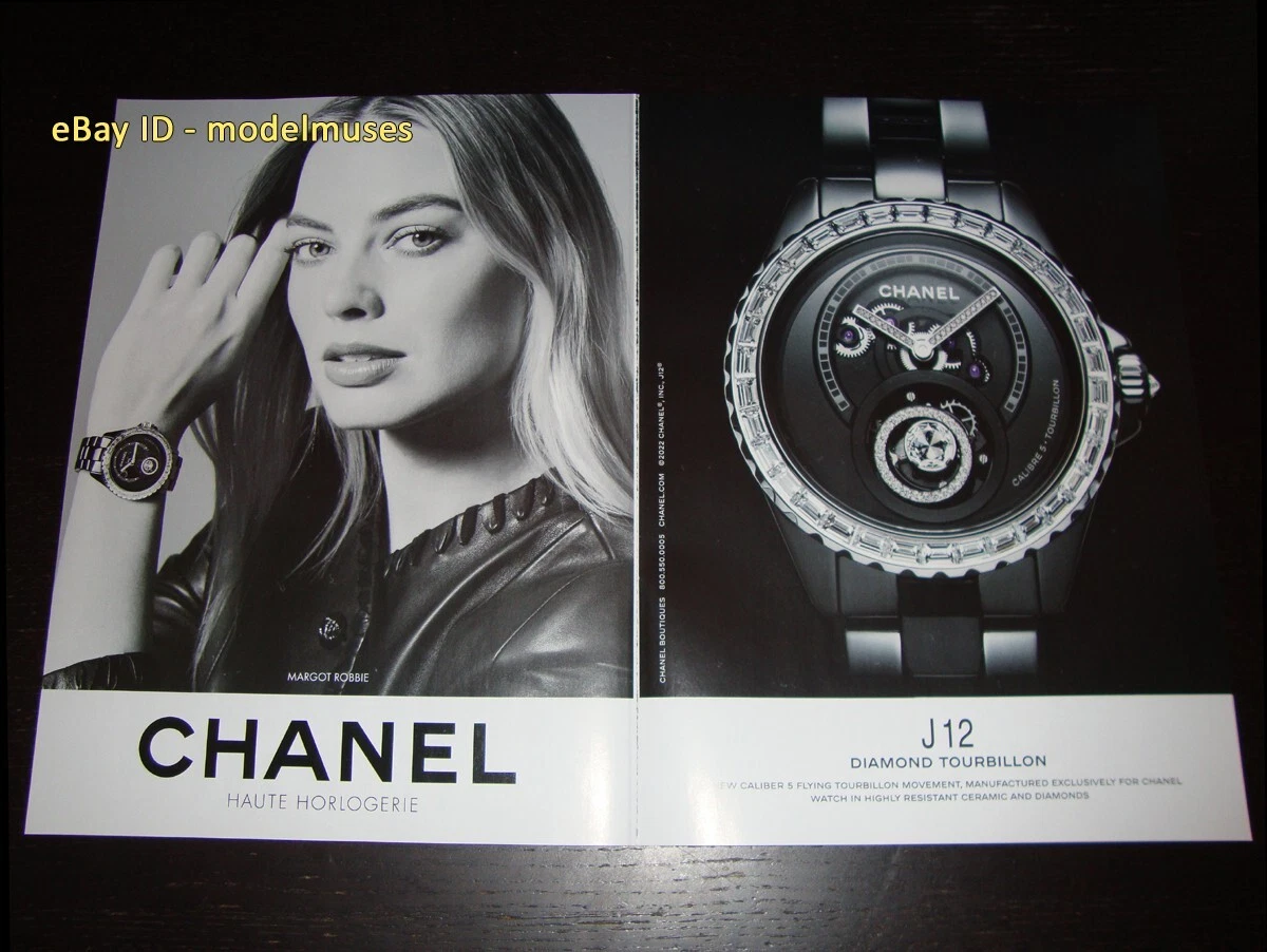 CHANEL Watches 2-Pge Magazine PRINT AD 2022 MARGOT ROBBIE J12 Diamond  Tourbillon