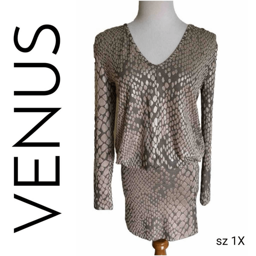 Venus Blush Gold Shiny v-neck Blouson with Oversized Top Short Sexy Dress Plus