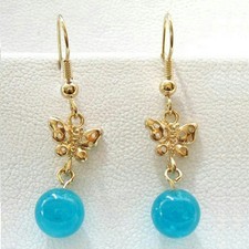 7.5MM BLUE JADE 18KGP BUTTERFLY HOOK EARRINGS