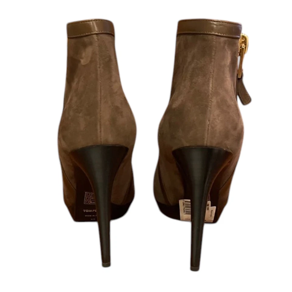 NUEVOS TOM FORD Botines Marrón Gamuza Dorado Detalle Cremallera, Talla 40 Foto 4 de 4