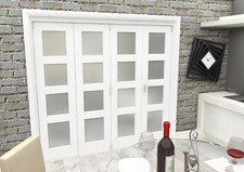 Internal Bifold Doors White Primed Shaker 4 Lite Frosted Glz 3 & 4 Door Options