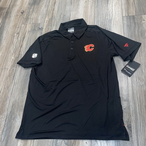 NWT Men's Large Fanatics Calgary Flames Black Vented Polo Shirt - Picture 2 of 9