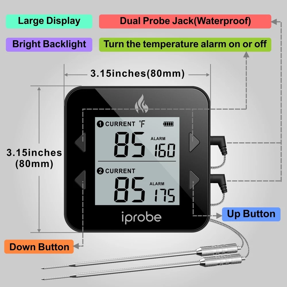 Meat Thermometer with Dual Probes -Versatile Kitchen Tool for Grill, BBQ, Smoker