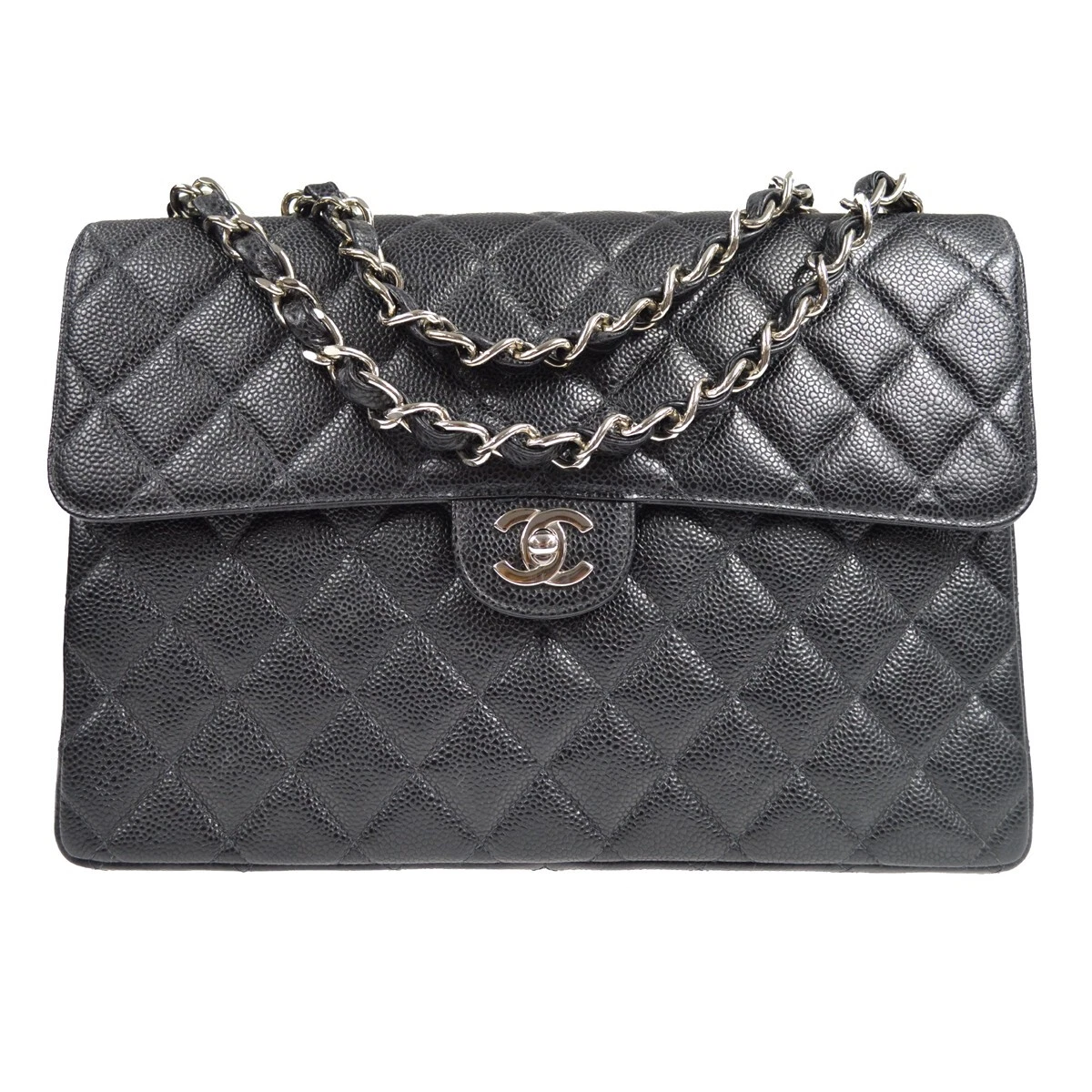 CHANEL Black Caviar Jumbo Classic Double Flap Bag