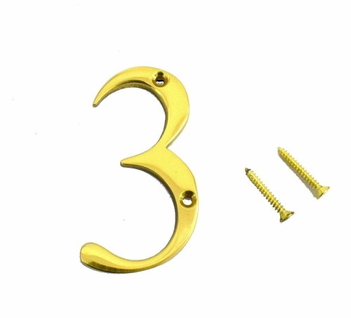 House Door Numbers '3' Brass Yellow For Home Decor 3 Inch - Picture 7 of 8