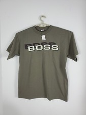 Vintage 90’s Men’s Boss Jeans Green T-Shirt Logo Single Stitch Made in USA Sz L