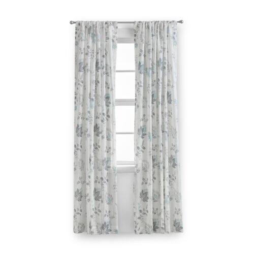 Mainstays Blue Floral 100% Cotton Indoor Sheer Rod Pocket Single Curtain Panel