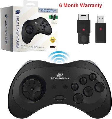 Retro-Bit V2 Wireless Controller 8-Button Sega Saturn Genesis Mini Black