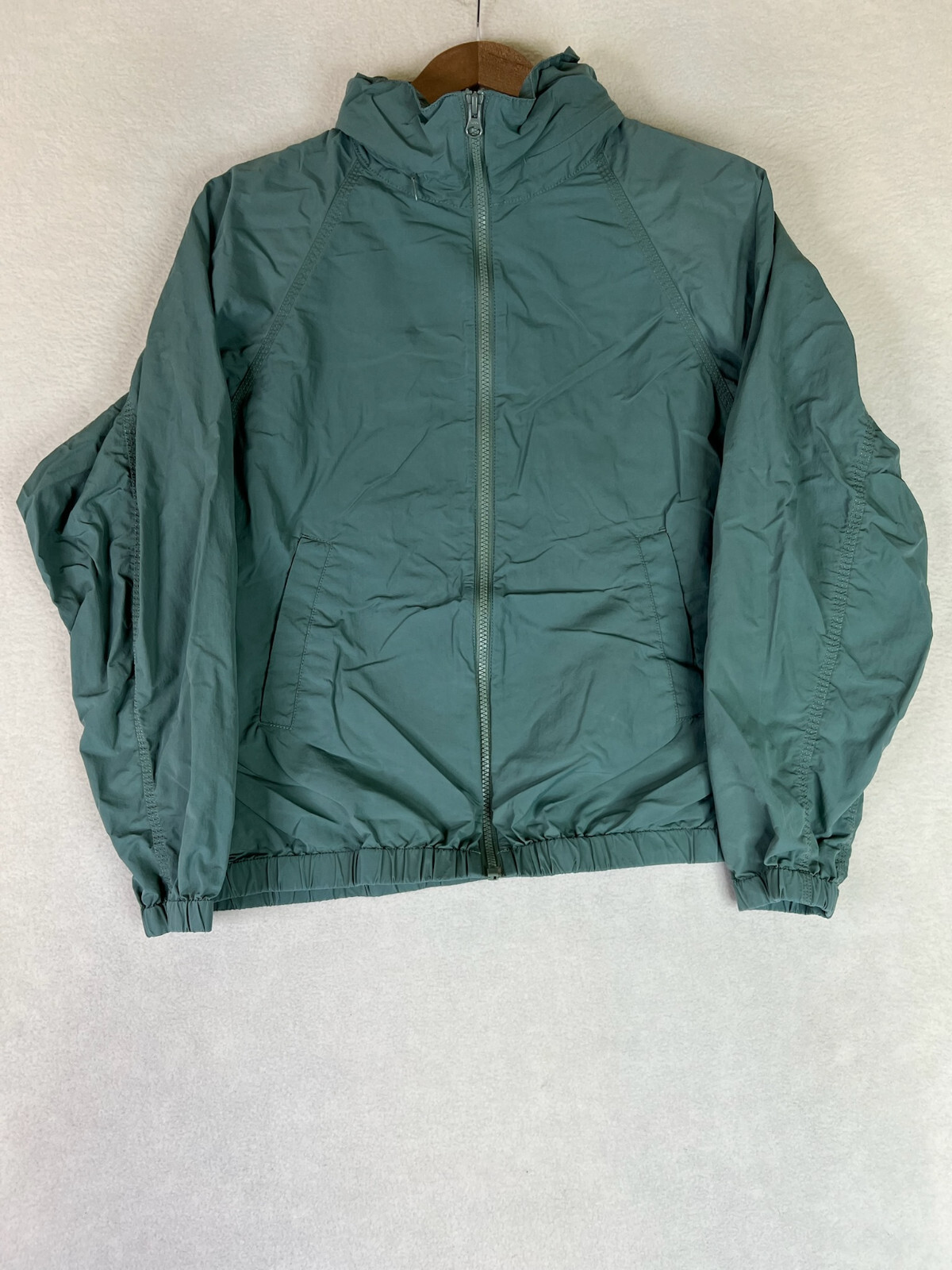 Uniqlo Nylon Blouson Jacket Women's Small Green Full Zip Packable Hood Cropped
