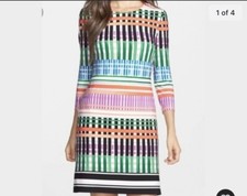 Eliza J Rainbow striped Sheet Dress/gold zip, NWOT 6P