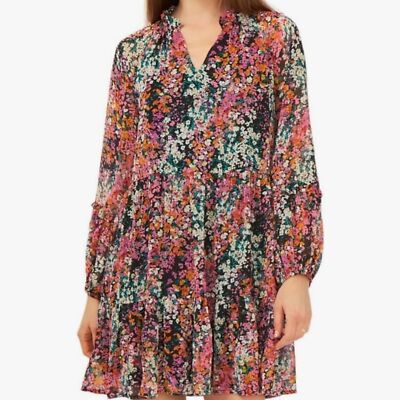 Vince Camuto Black Multicolored Floral Three Tier Mini Dress Size Small