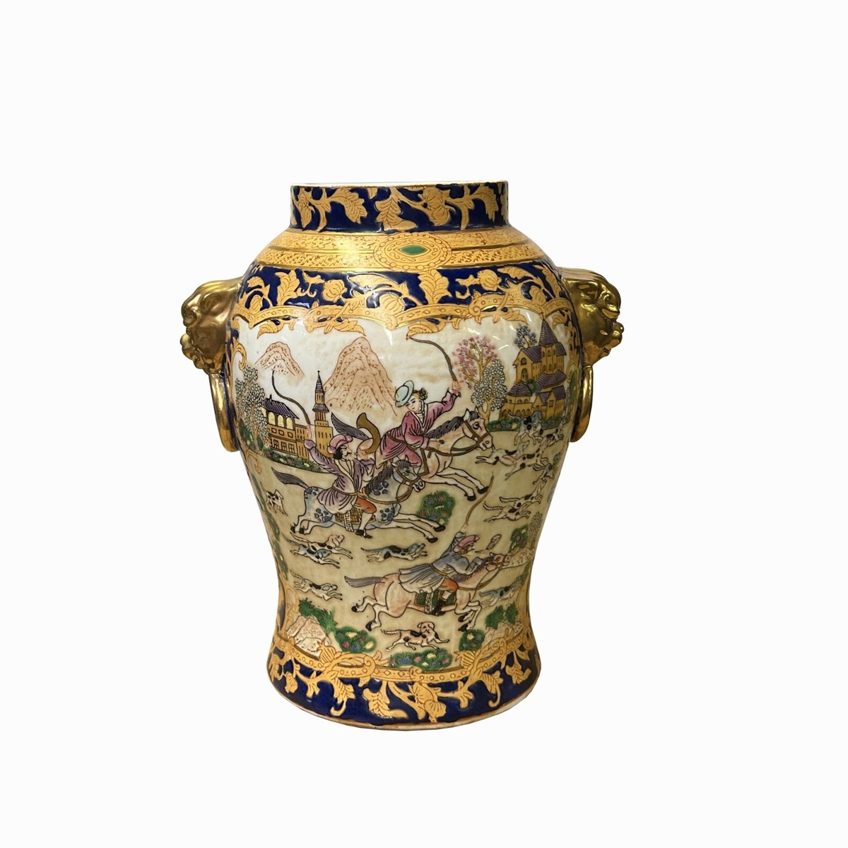 Chinese Oriental Porcelain People Scenery Foo Dog Round Fat Vase ws3492S Chinese Oriental Porcelain People Scenery Foo Dog Round Fat Vase ws3492S