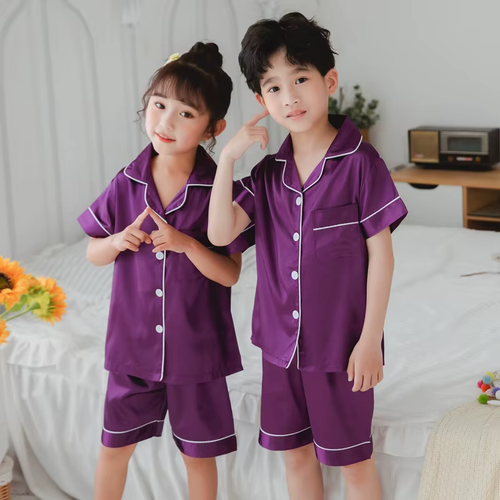 Satin Silk Pajama Sets for Kids Boys Girl Long Sleeved Pijamas Children Silky Lo