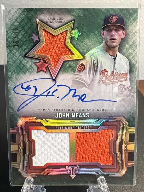 John Means 2020 Topps Triple Thread Relic Green Auto /50 Future Phenom Orioles