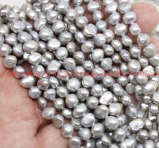 Natural 7-8mm Gray Real Baroque Freshwater Cultured Pearl Loose Beads 14"