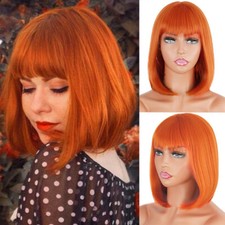 Short Orange Bob Wig With Bangs for Girl Synthetic Bob Wigs Cosplay Party Wigs