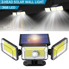 3 Head 368 LED Solar Security Light Motion Sensor Outdoor Garden Wall Flood Lamp