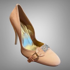 Cesare Paciotti Luxurious Embellished Pale Pink Suede Pumps Sandals EU 36 Heels