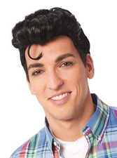 50'S MENS DOO WOP GREASER GREASE MALE COSTUME WIG BLACK POMPADOUR RICKY RICARDO