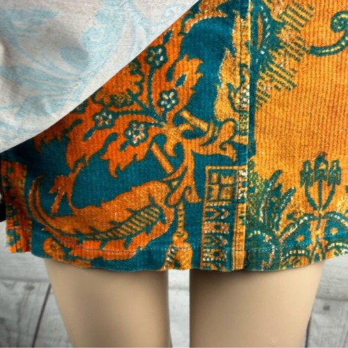 Urban Outfitters Mini Skirt Juniors Medium Orange Teal Bohemian Floral Corduroy - Picture 8 of 12