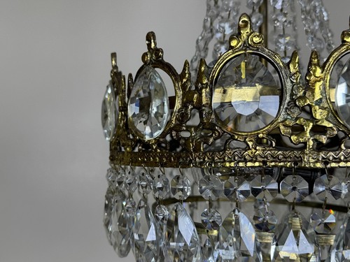 Antique / Vintage French Crystal Chandelier Lighting Fixture Ceilibg Lamp 1960's - Picture 12 of 12
