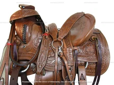 WESTERN SADDLE WADE ROPING RANCH AFORK TOOLED LEATHER WOOD TREE 15 16 17 18 USED