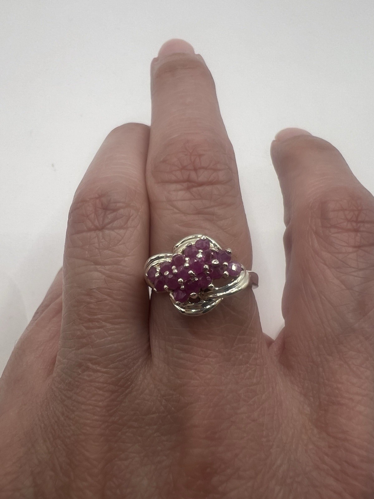 Vintage Sterling Silver Ruby Red Cluster Size 6 C… - image 6