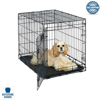 30-Inch Heavy-Duty Metal Dog Crate for Medium Breeds, Adjustable & Foldable
