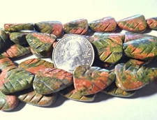 20x15mm Unakite Carved Leaf Gemstone Beads 16-Inch Strand