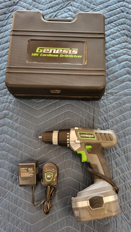 Genesis 18V 3/8 Cordless Drill Driver GCD18B Battery Charger Case TESTED WORKS! - Image 3 of 4