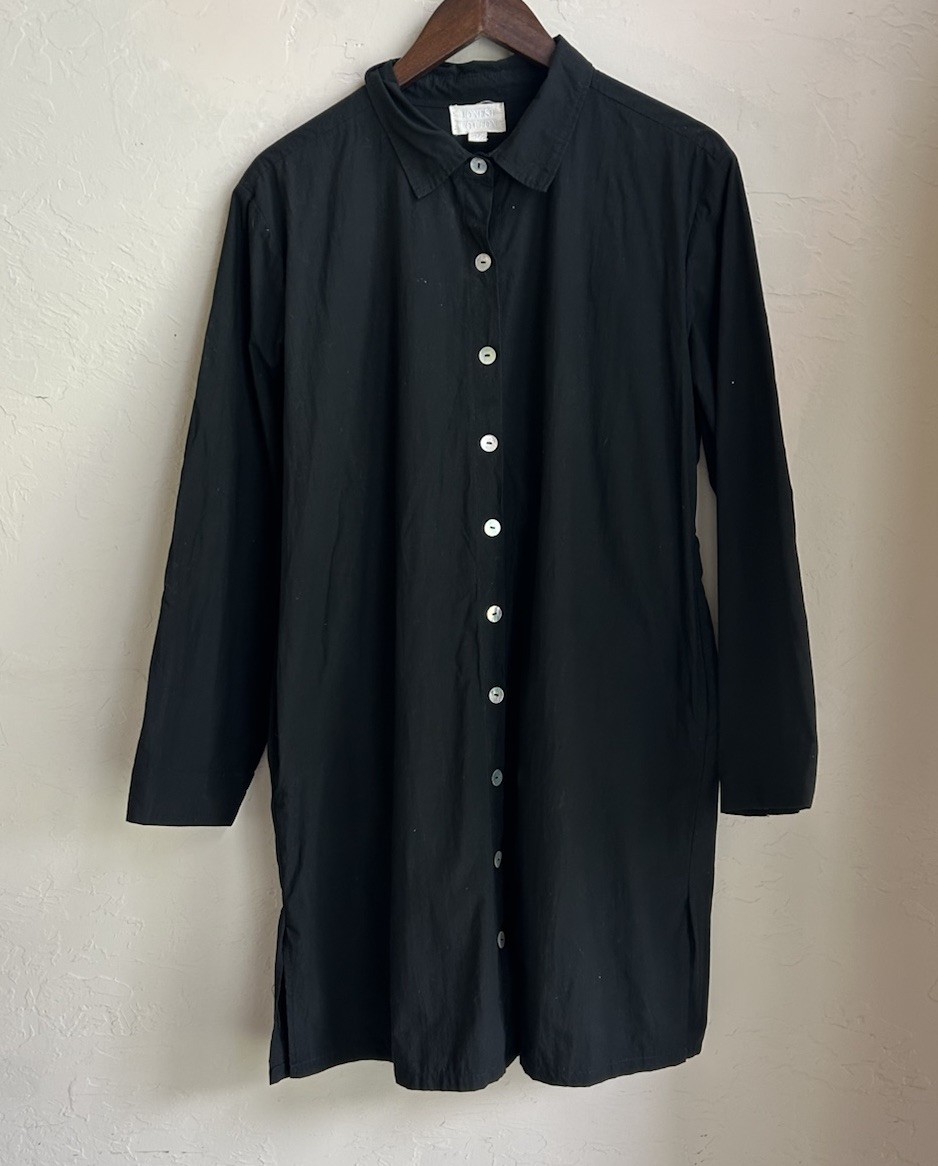 Honest Cotton Penelope Dress O/S Black Shirt Dress Lagenlook Oversized Classic Honest Cotton Penelope Dress O/S Black Shirt Dress Lagenlook Oversized Classic