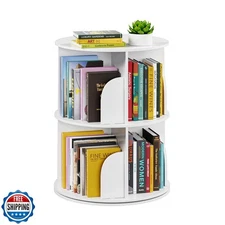 SpaceAid 2 Tier Rotating Bookshelf Tower, Spinning Bookcase Lazy Susan, Revol